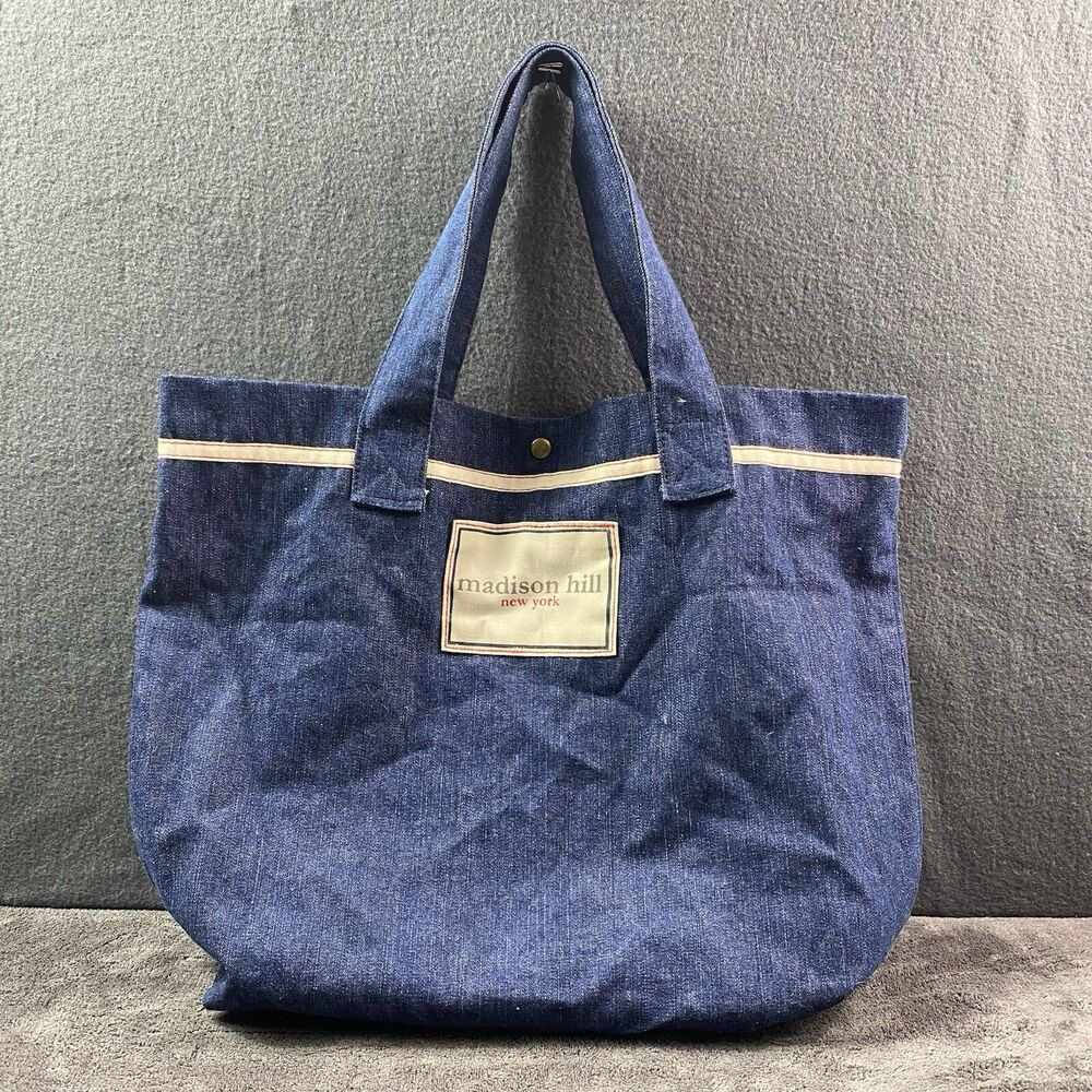 Madison Hill NY Denim Tote Bag Logo Cotton Dark Wash Shopping Gym Travel Carryal
